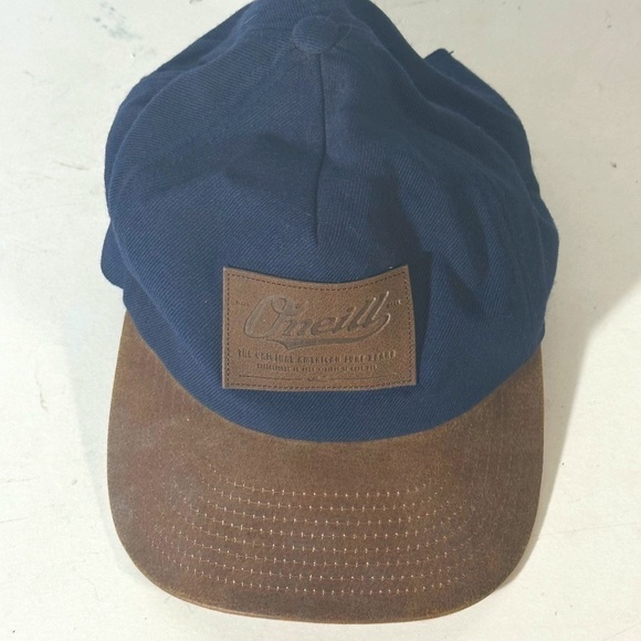 O'Neill Surf Blue Brown Leather Adjustable Cap Hat - Picture 1 of 7